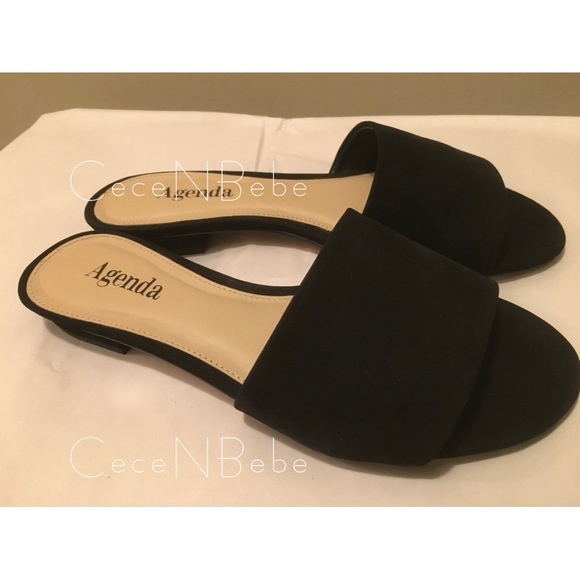 ❤️EU 37 - Block Heel Leather Nubuck Slide Mule AGENDA Sandals - Black - BNIB - Picture 3 of 9